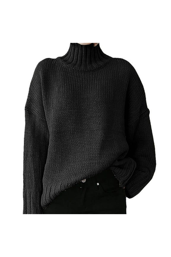 Sweaters Fall Clothes Fashion Women Solid Long Sleeve Pullove Turtleneck-Neck Casual Sweater Tops