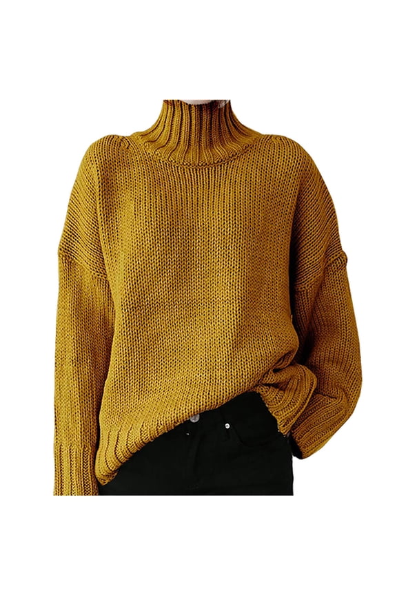 Sweaters Fall Clothes Fashion Women Solid Long Sleeve Pullove Turtleneck-Neck Casual Sweater Tops