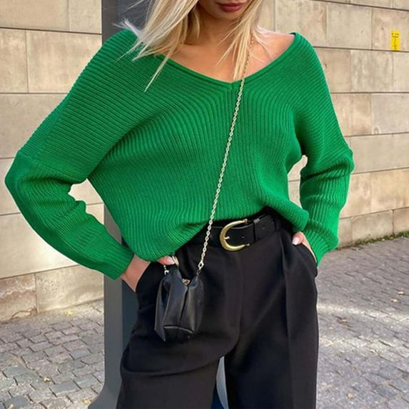 AOOCHASLIY Sweaters Fall Clothes Fashion Women's Casual Long Sleeved Solid Hedging Knitting V-neck Sweater