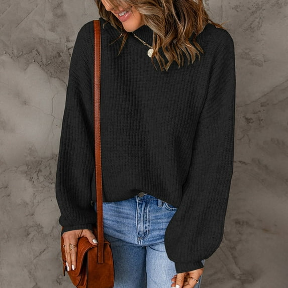 AOOCHASLIY Sweaters Fall Clearance Winter Women's Casual Turtleneck Pullover Blouse Knitting Long Sleeve Solid Tops Sweaters