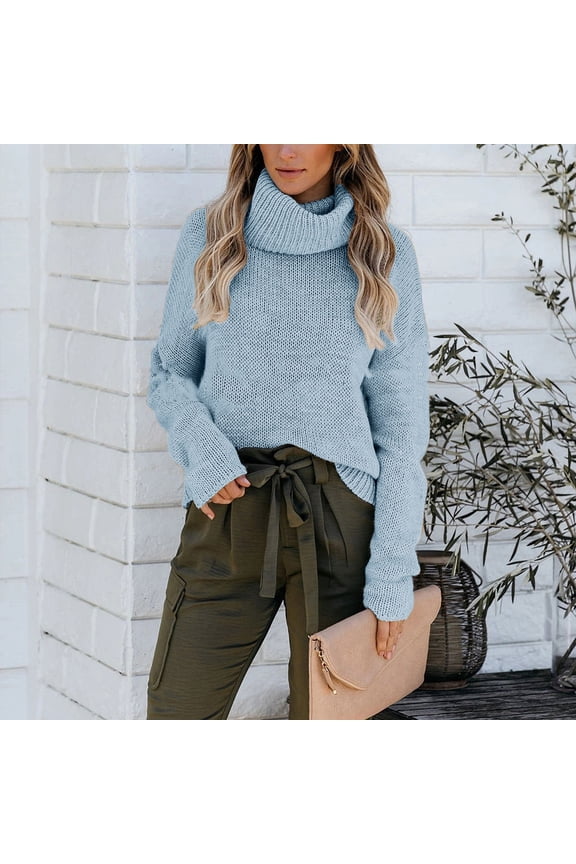 Sweaters Fall Clothes Winter Women's Casual Turtleneck Pullover Blouse Knitting Backless Long Sleeve Solid Tops Sweaters