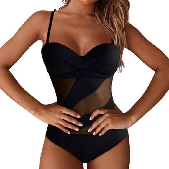 AOOCHASLIY Swimsuits for Women Summer Clothes Siamese Perspective Soft Solid Swimwear Sling Swimsuit