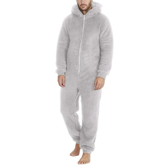 AOOCHASLIY Thanksgiving Day Men Tops Men Long Sleeve Hooded Jumpsuit Pajamas Casual Winter Warm Rompe Sleepwear