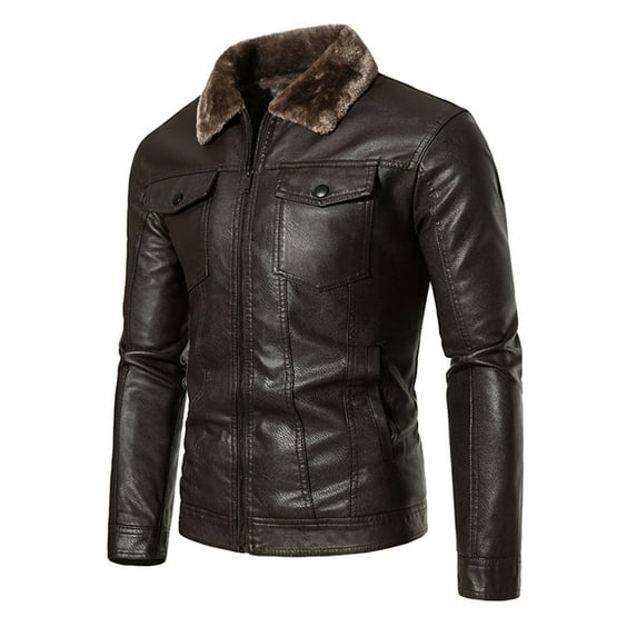 AOOCHASLIY Thanksgiving Day Men Tops Men's Zipper Opening and Closing Coat Long Sleeve Turn-Down Collar Jacket Leather Jacket with Pockets