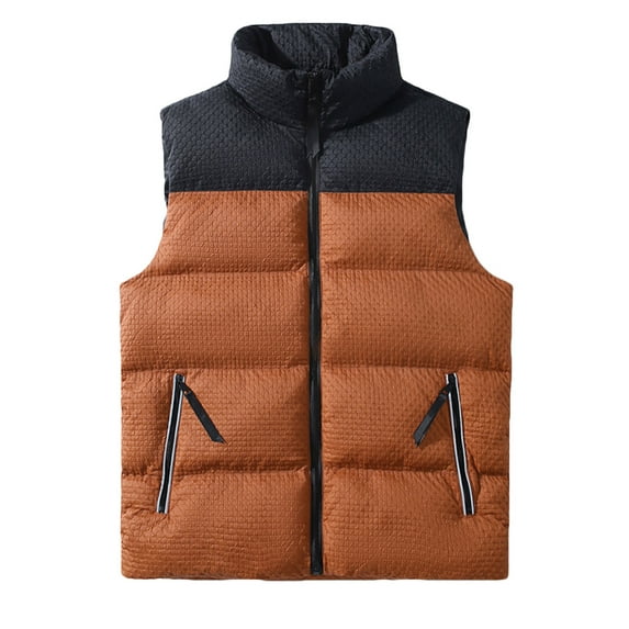 AOOCHASLIY Thanksgiving Day Men Vest Men's Sports Patchwork Warm Down Zipper with Pocket Stand Collar Top Sleeveless Padded Jacket Vest