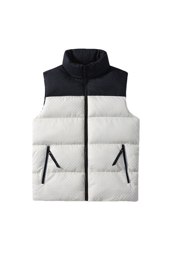 Thanksgiving Day Men Vest Men's Sports Patchwork Warm Down Zipper with Pocket Stand Collar Top Sleeveless Padded Jacket Vest
