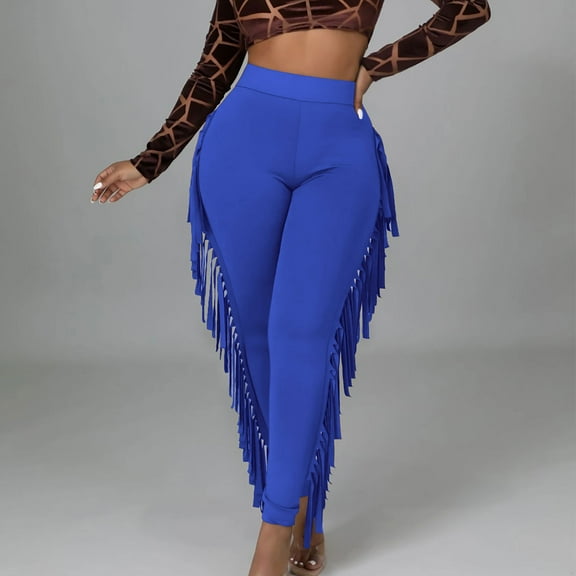 AOOCHASLIY Thanksgiving Day Women Pants Women's Tight Solid Color Fringed Bandage Trousers