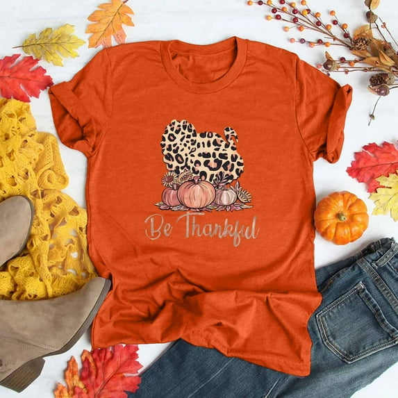 AOOCHASLIY Thanksgiving Day Women Tops Women's Casual Thanksgiving Print Pullover Short Sleeve T-Shirt Tops Shirt