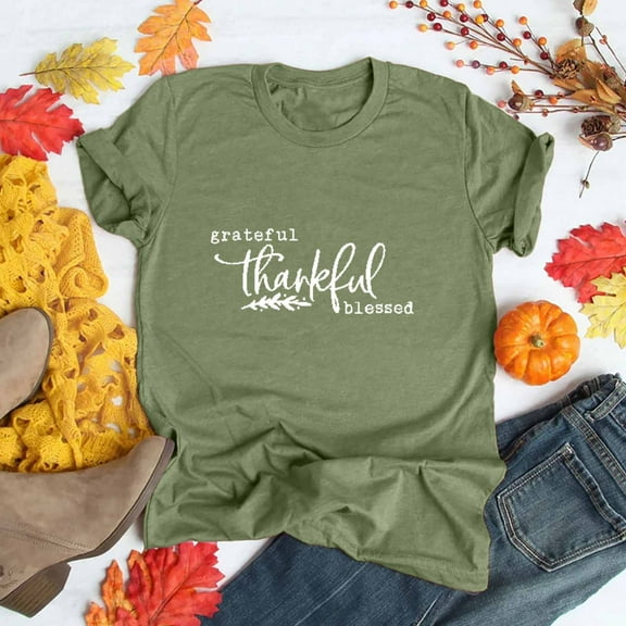 AOOCHASLIY Thanksgiving Day Women Tops Women's Casual Thanksgiving Print Pullover Short Sleeve T-Shirt Tops Shirt