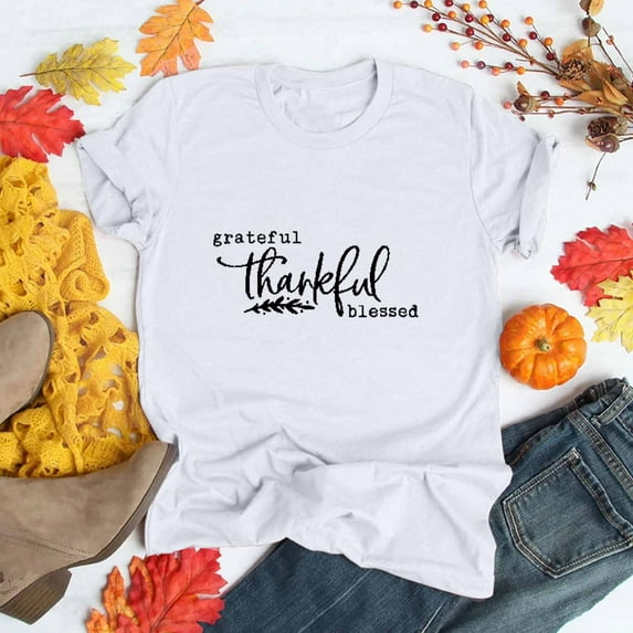 AOOCHASLIY Thanksgiving Day Women Tops Women's Casual Thanksgiving Print Pullover Short Sleeve T-Shirt Tops Shirt