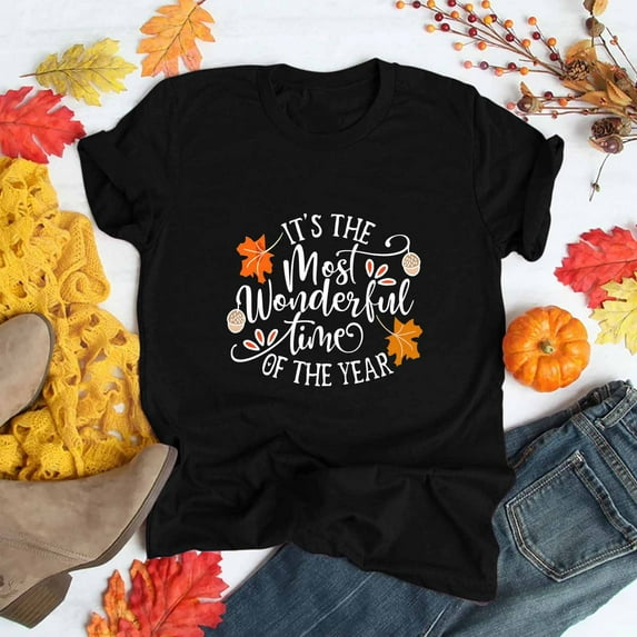 AOOCHASLIY Thanksgiving Day Women Tops Women's Casual Thanksgiving Print Pullover Short Sleeve T-Shirt Tops Shirt