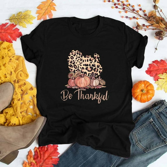 AOOCHASLIY Thanksgiving Day Women Tops Women's Casual Thanksgiving Print Pullover Short Sleeve T-Shirt Tops Shirt