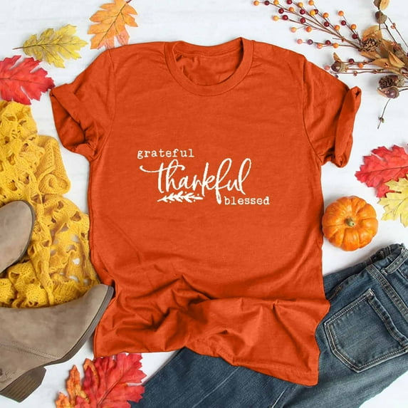 AOOCHASLIY Thanksgiving Day Women Tops Women's Casual Thanksgiving Print Pullover Short Sleeve T-Shirt Tops Shirt