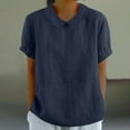thumbnail image 1 of AOOCHASLIY Travel T Shirt Ladies Solid Colour Summer Cotton Linen Loose Lapel Doll Collar Cute Blouse Tops, 1 of 5