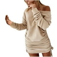thumbnail image 1 of AOOCHASLIY Trendy Women Casual Solid Dress O-Neck Long Sleeve Bandage Mini Dress, 1 of 7