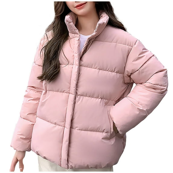 AOOCHASLIY Valentine's Day Women Coat Fashion Women's Solid Color Zipper Long Sleeve Hooded Down Cotton Jacket