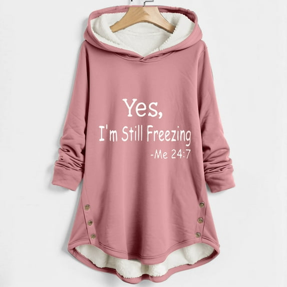 AOOCHASLIY Valentine's Day Women Coat Women Plus Size Letter Casual Buttons High Low Long Sleeve Hooded Keep Warm Coat Tops