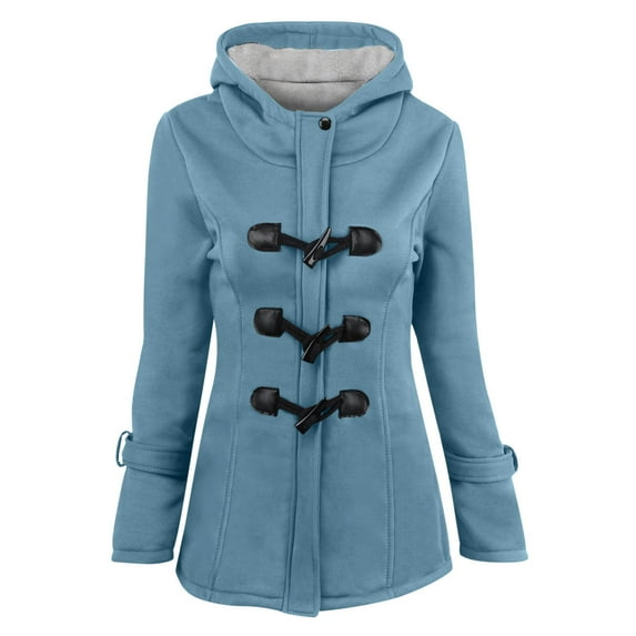 AOOCHASLIY Valentine's Day Women Coat Women Solid Horn Buttons Cardigan Padded Hooded Coat Long Sleeve Jacket Overcoat Tops