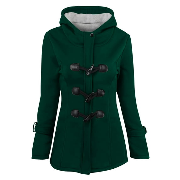 AOOCHASLIY Valentine's Day Women Coat Women Solid Horn Buttons Cardigan Padded Hooded Coat Long Sleeve Jacket Overcoat Tops