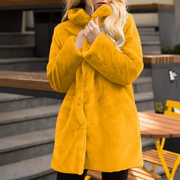 AOOCHASLIY Valentine's Day Women Coat Women Winter Solid Faux Coat Warm Casual Long Jacket Long Sleeve Outerwear