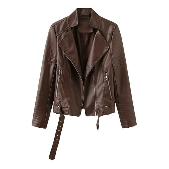 AOOCHASLIY Valentine's Day Women Coat Women's Leather Coat with Long Sleeves and Belt Spring and Fall Thin Women's Jacket V-neck Jacket