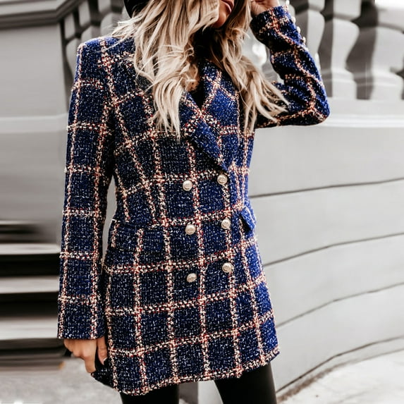 AOOCHASLIY Valentine's Day Women Coat Women's Long Sleeved Top Standing Collar Plaid Printed Jacket