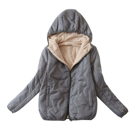 AOOCHASLIY Valentine's Day Women Coat Women's Slim Versatile Hooded Plush Warm Lamb Fleece Cotton Coat