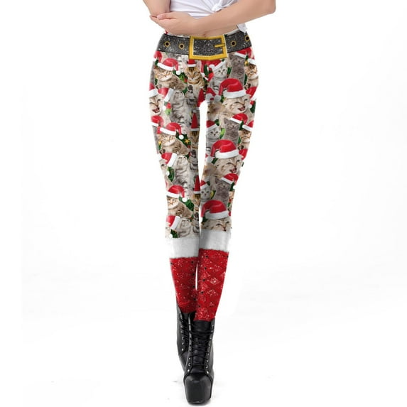 AOOCHASLIY Valentine's Day Women Pants Women Girls Christmas Leggings Skinny Jingle Bell Printed High Waist Stretchy Tights Trouser Yoga Pants