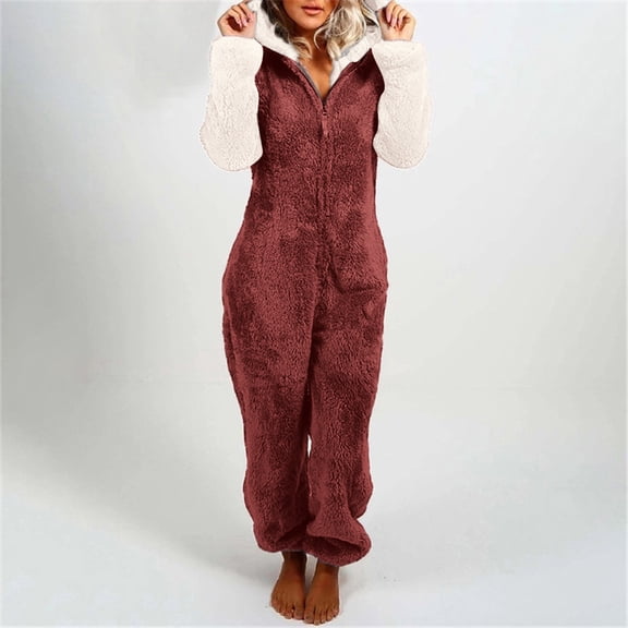 AOOCHASLIY Valentine's Day Women Pants Women Long Sleeve Hooded Jumpsuit Pajamas Casual Winter Warm Rompe Sleepwear