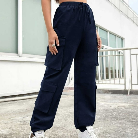 AOOCHASLIY Valentine's Day Women Pants Women's Casual Pants Cowboy Pocket Straight Cylinder Overalls Solid Color