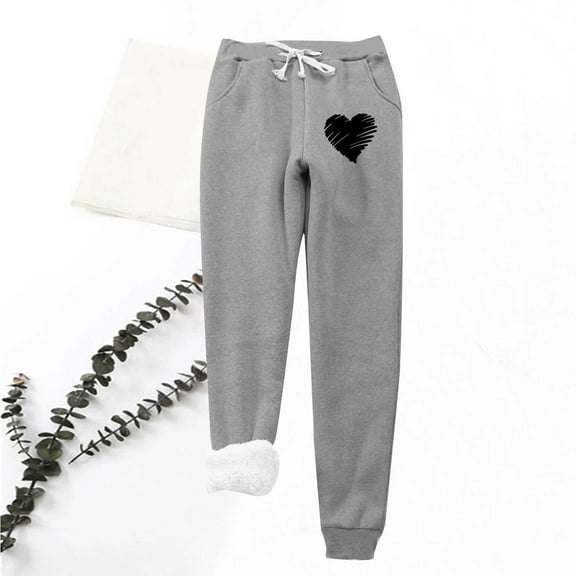 AOOCHASLIY Valentine's Day Women Pants Women's Love Printing Leggings with Elastic Drawstring Pockets Thick Warm Pants