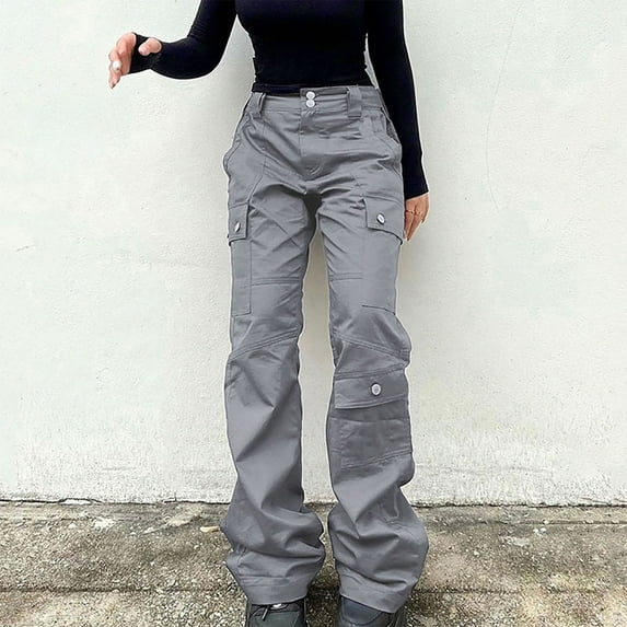AOOCHASLIY Valentine's Day Women Pants Women's Street Style Fashion Design Sense Multi Pocket Overalls Drawstring Elastic Low Waist Sports Pants