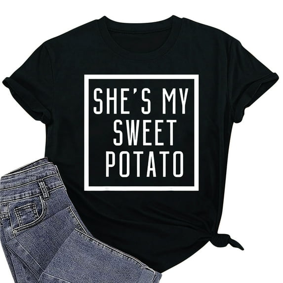 AOOCHASLIY Valentine's Day Womens Summer T-Shirt Funny Graphic Short Sleeve Shirts Letter Print Tops Blouses