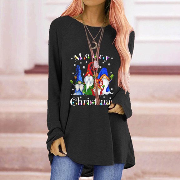 AOOCHASLIY Valentine's Women Gift Blouse Women's Casual Round Neck Christmas Long Sleeve Print T-Shirt Top Blouse