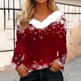 thumbnail image 1 of AOOCHASLIY Valentine's Women Gift Blouse Women's Christmas Printed Plush V-neck Patchwork Long Sleeved Slim Fitting Bottom T-shirt Top, 1 of 5