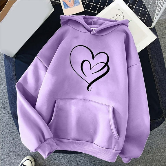 AOOCHASLIY Valentine's Women Gift Blouse Women's Print Winter Hoodie Pullover Tops Long Sleeved Comfortable Sweatshirt