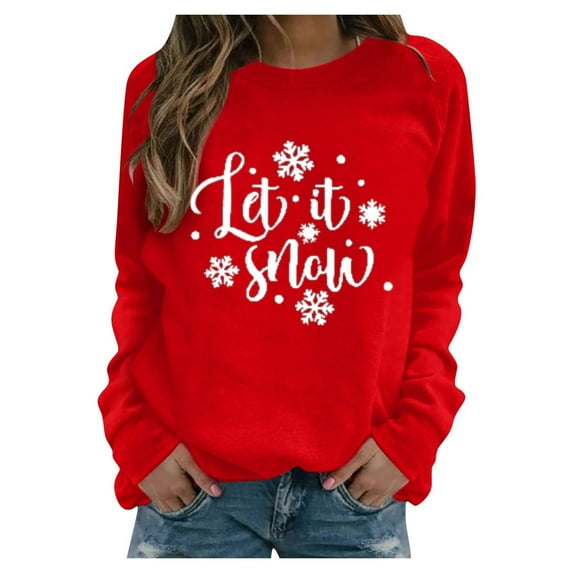 AOOCHASLIY Winter Clothes for Women Long Sleeve O-Neck Christmas Print Sweatshirt Casual Blouse Tops for Home Casual Work Play