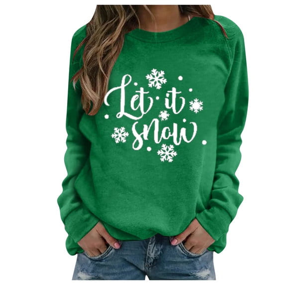 AOOCHASLIY Winter Clothes for Women Long Sleeve O-Neck Christmas Print Sweatshirt Casual Blouse Tops for Home Casual Work Play
