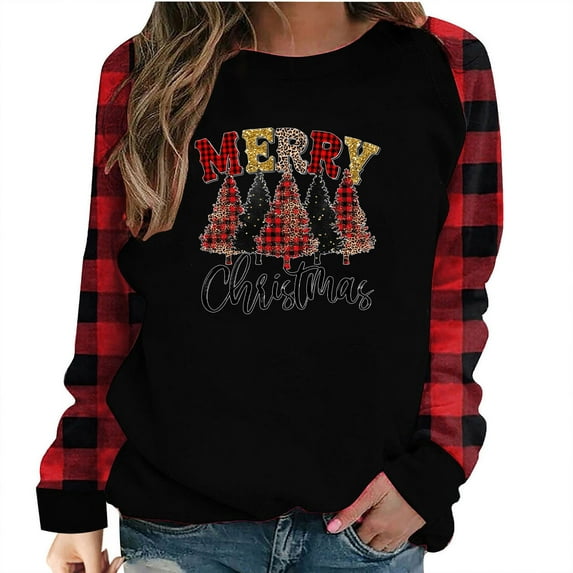 AOOCHASLIY Winter Clothes for Women Long Sleeve O-Neck Christmas Print Sweatshirt Casual Blouse Tops