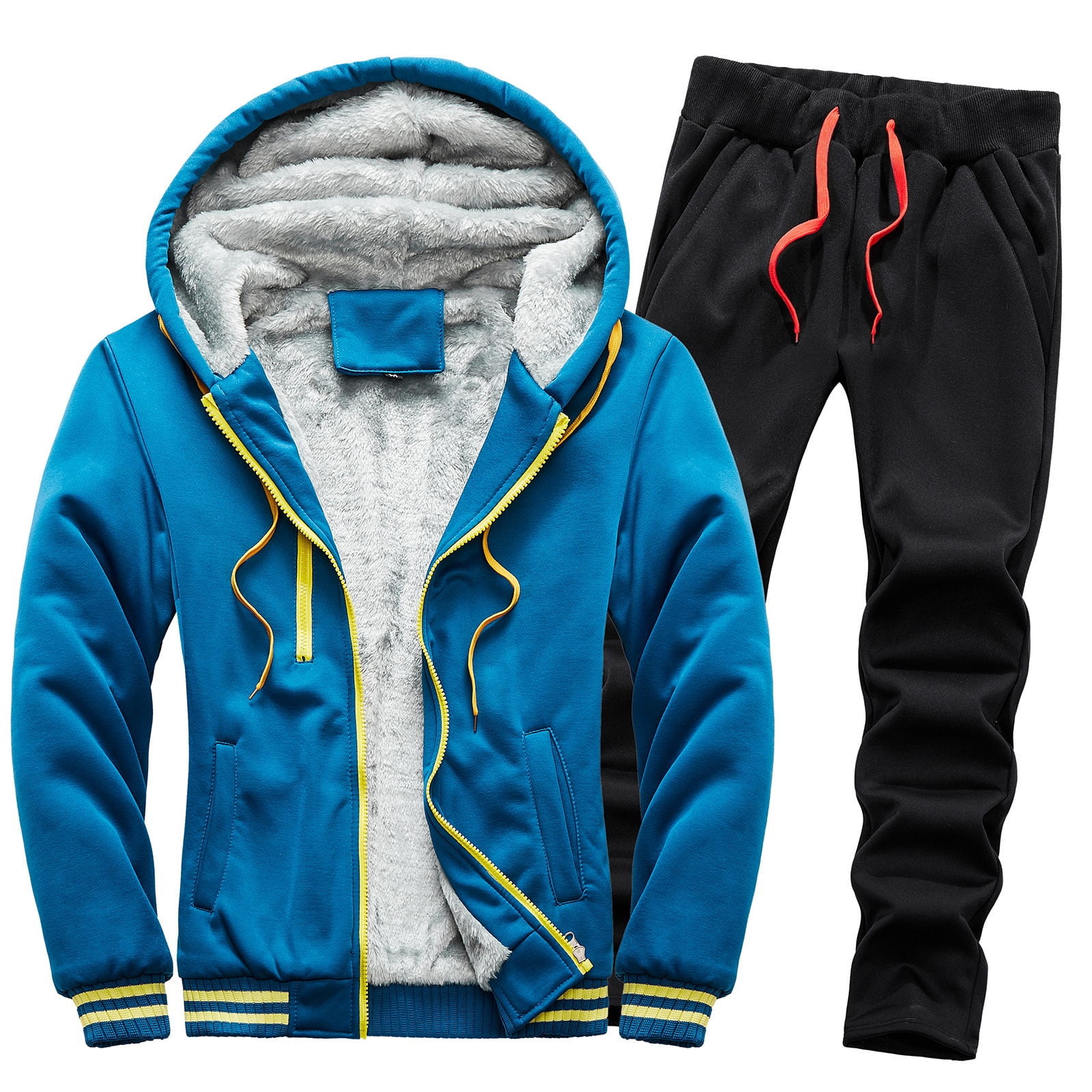 AOOCHASLIY Winter Mens Sweat Sets Jogging Suits Solid Stitching Loose ...