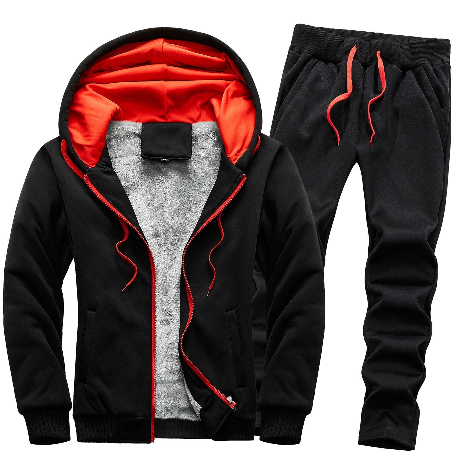 AOOCHASLIY Winter Mens Sweat Sets Jogging Suits Solid Stitching Loose ...