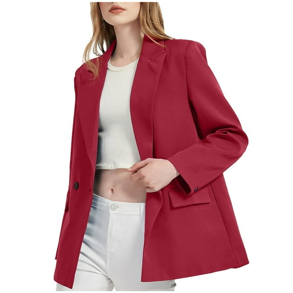 AOOCHASLIY Women 2023 Tops Clothes Women's Fashion Solid Color Long Sleeve Button Suit Coat Long Sleeve Hatless Casual Coat/Jacket