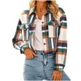 thumbnail image 1 of AOOCHASLIY Women 2023 Tops Clearance Women's Lapel Pocket Fashionable Casual Short Plaid Jacket, 1 of 4
