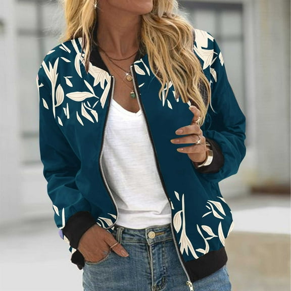 AOOCHASLIY Women 2023 Tops Clothes Women's Printed Zippered Long Sleeved Casual Jacket