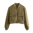 thumbnail image 1 of AOOCHASLIY Women 2023 Tops Clearance Women's Solid Large Pocket Flying Jacket, 1 of 3