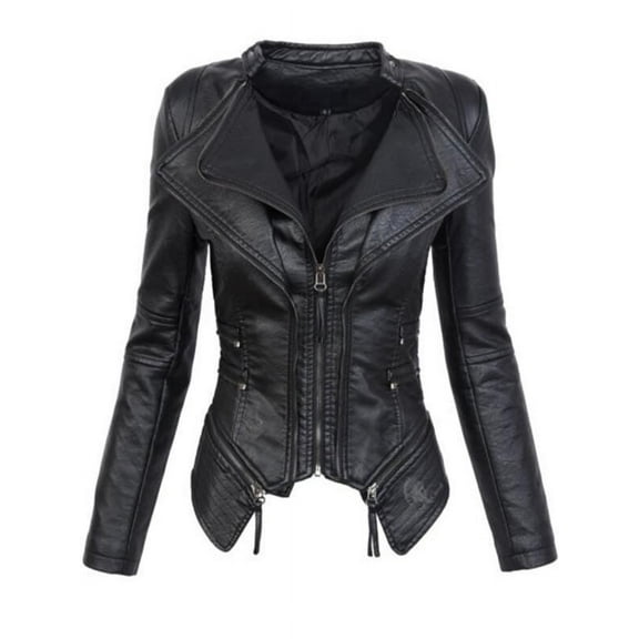 AOOCHASLIY Women 2023 Tops Clearance Women's Solid Waist Zipper Stitching Short Leather Jacket