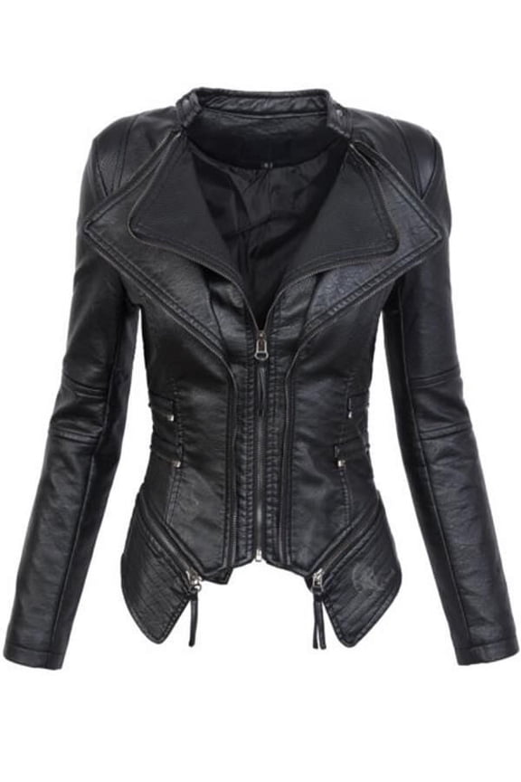 Women 2023 Tops Clearance Women's Solid Waist Zipper Stitching Short Leather Jacket