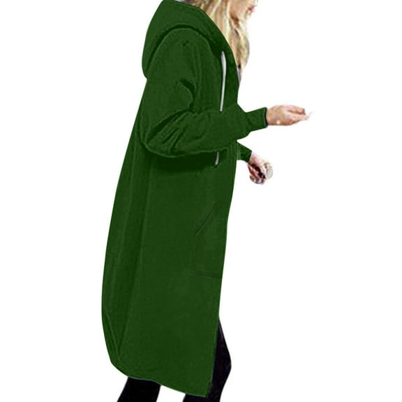 AOOCHASLIY Women 2023 Tops Clothes Womens Casual Sweater Women's Medium Long Plush Insert Bag Hooded Zipper Windbreaker Coat