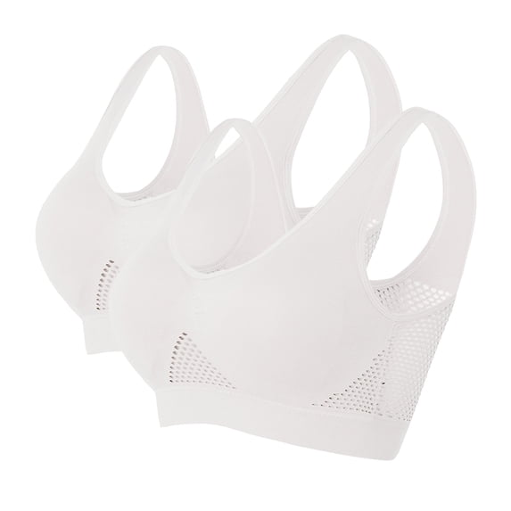 AOOCHASLIY Women Bras Plus Size 2PC Womens Breathable Mesh Sports Bra Racerback Padded Workout Tops Push Up Yoga Bras Medium Support (2 White)