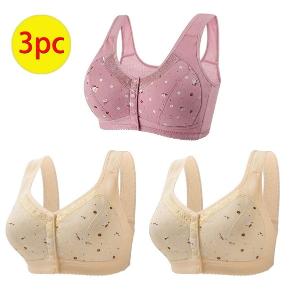 AOOCHASLIY Women Bras Plus Size 3PC Women's Large Size Non-Steel Ring Gathering Comfortable Breathable Underwear Daily Bra (2 Skin,1 Purple)